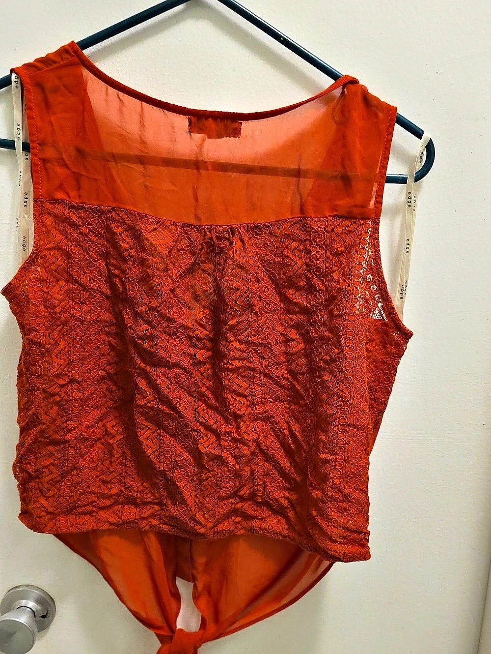 edge Lace Back Tie Hem Tank in Orange Large - Picture 2 of 3